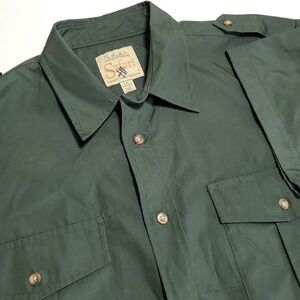 Cabelas Safari Series Shirt Mens Large Green Short Sleeve Button